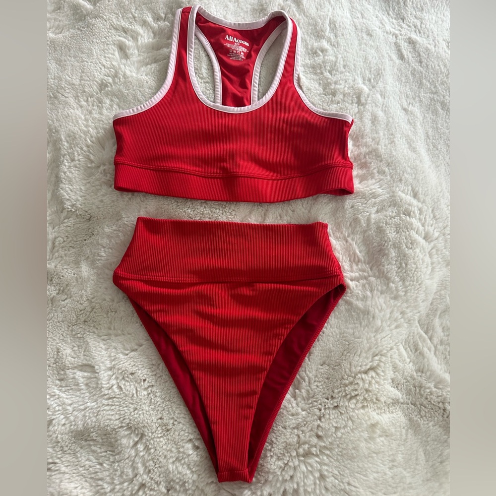 All Access Red Sports Bra and High-Waisted Bottoms Set, size S/P